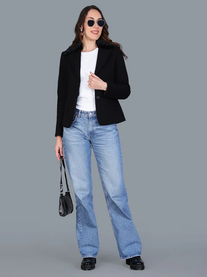 فورت كولينز بليزر نسائي أسود بأزرار أمامية من فورت كولينز