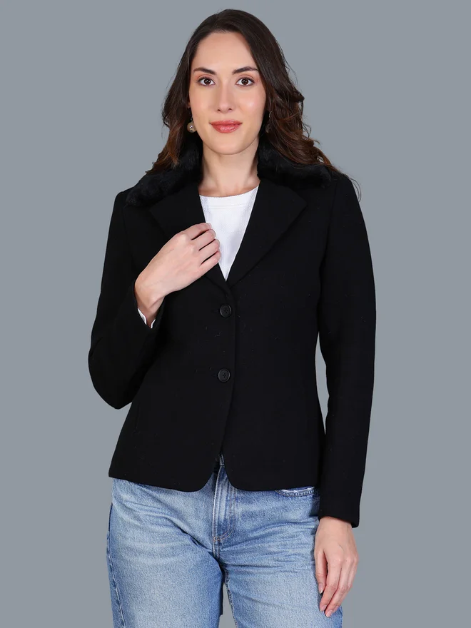 فورت كولينز بليزر نسائي أسود بأزرار أمامية من فورت كولينز