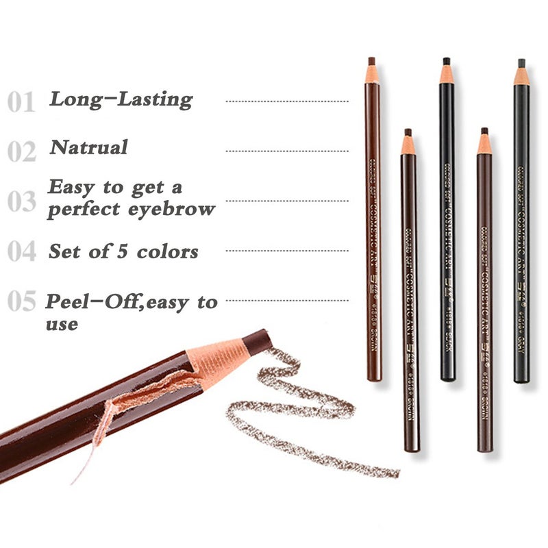 Queenland 5 COLORS Set Eyebrow Pencil Drawing Eye Brow Pen Peel Off Makeup Cosmetic - Image 4