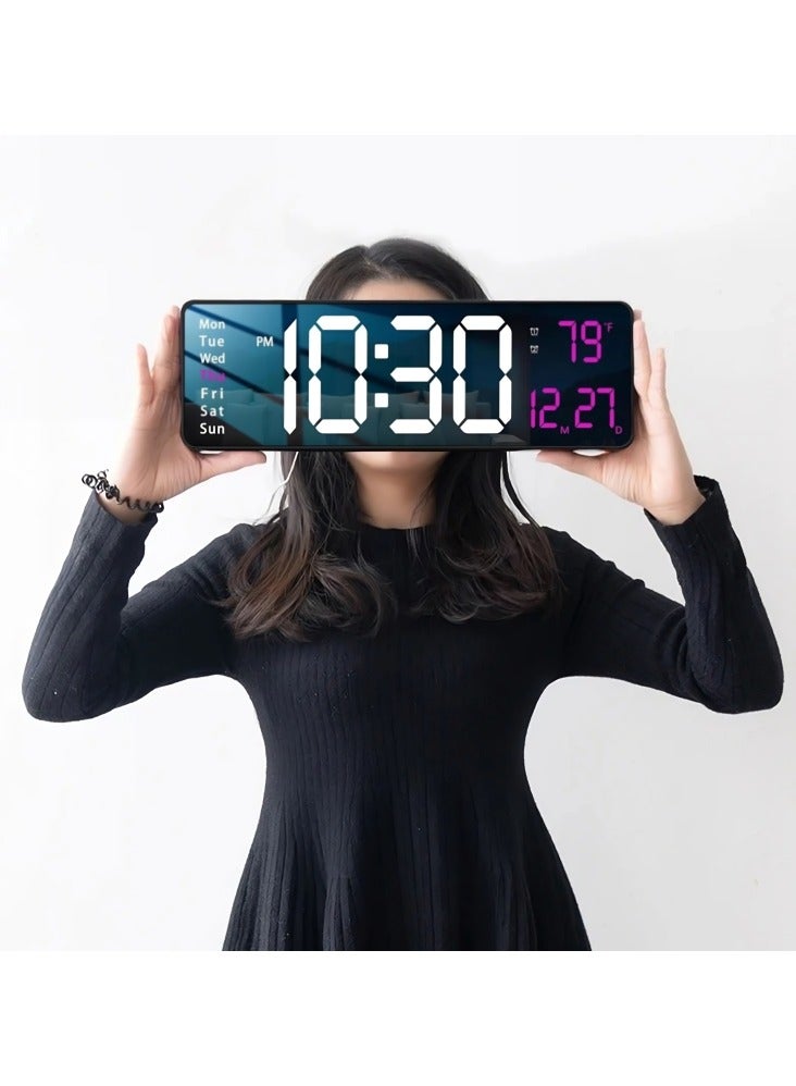 شوبيت ساعة حائط رقمية 16.2 بوصة شاشة عرض كبيرة مع جهاز تحكم عن بعد لديكور غرفة المعيشة، ساعة كبيرة مع درجة حرارة التاريخ والأسبوع - Image 1