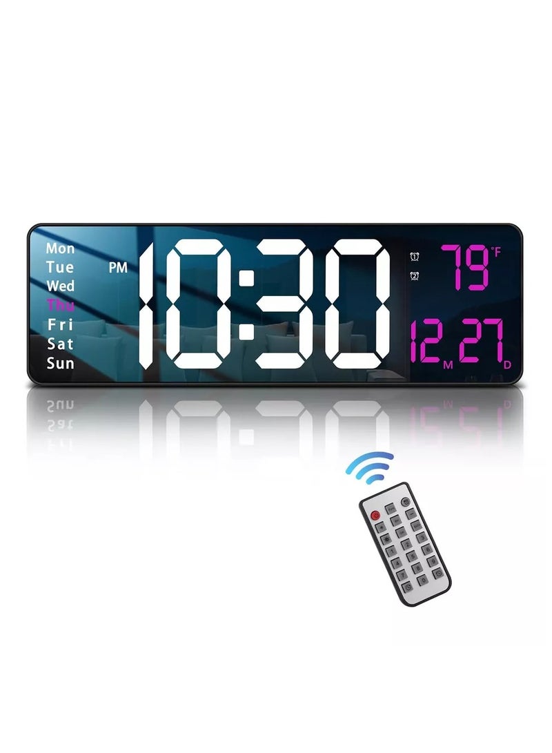 شوبيت ساعة حائط رقمية 16.2 بوصة شاشة عرض كبيرة مع جهاز تحكم عن بعد لديكور غرفة المعيشة، ساعة كبيرة مع درجة حرارة التاريخ والأسبوع - Image 2