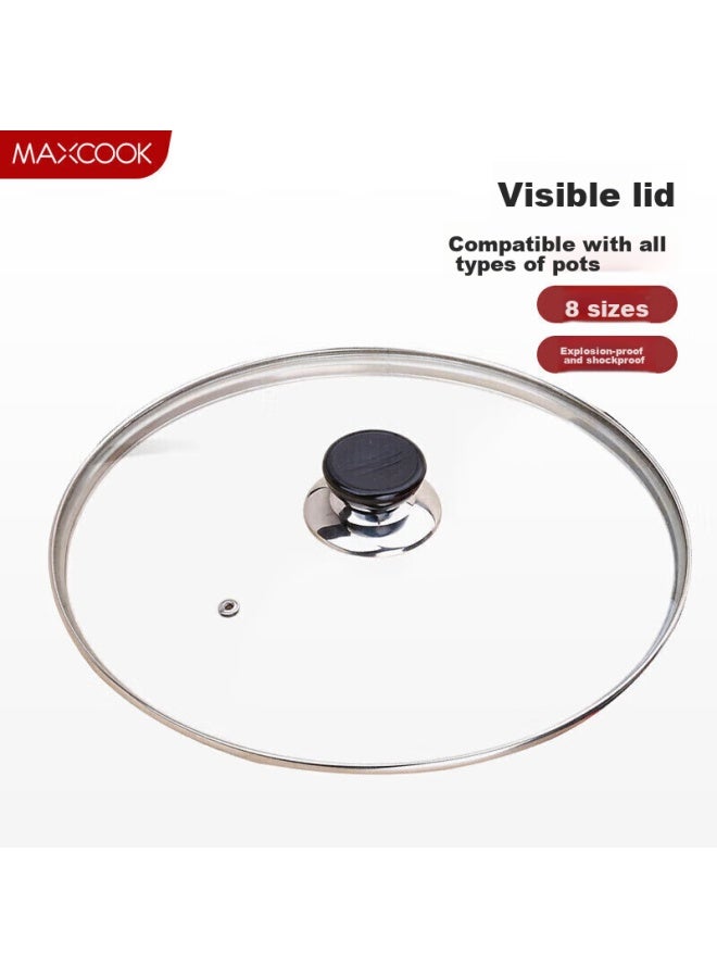 MAX COOK Maxcook Glass Soup Pot Lid, 304 Stainless Steel Rim, Wok Lid, Frying Pan Lid, Hot Pot Lid, 26cm, Mcpj9623 - Image 1
