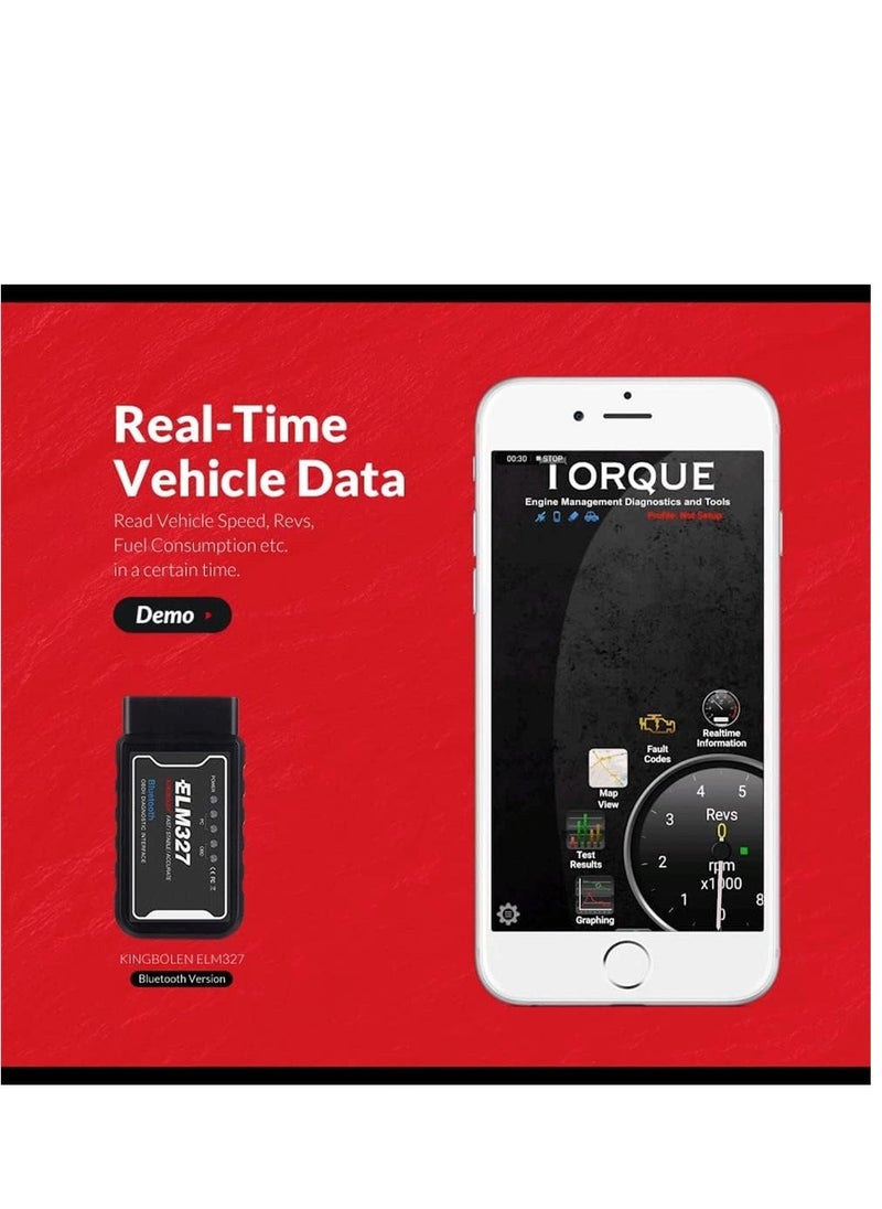 SYOSI قارئ أكواد فحص التشخيص لجهاز OBD2 بلوتوث، 1.5 أداة كشف أعطال السيارات لجهاز Android و Windows PC، أداة فحص تشخيص OBD II للسيارات لإضاءة محرك الفحص، مستقرة وسريعة  - Image 2
