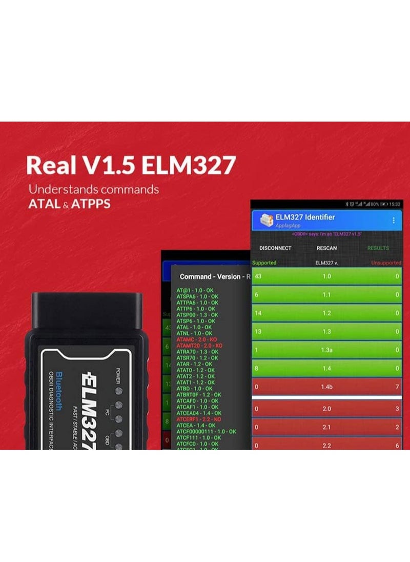 SYOSI قارئ أكواد فحص التشخيص لجهاز OBD2 بلوتوث، 1.5 أداة كشف أعطال السيارات لجهاز Android و Windows PC، أداة فحص تشخيص OBD II للسيارات لإضاءة محرك الفحص، مستقرة وسريعة  - Image 3
