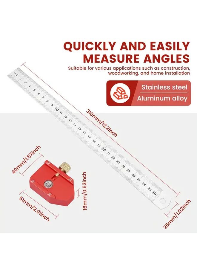 1pc Stainless Steel Woodworking Scribing Ruler 30 45 60 90 Slide Stop Dual Scale Metric Imperial - Image 4