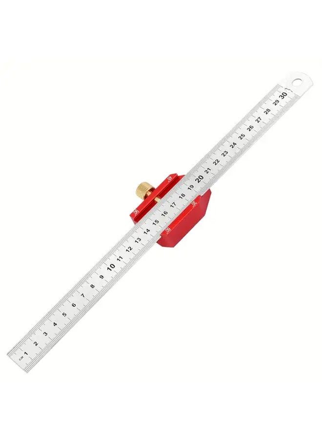 1pc Stainless Steel Woodworking Scribing Ruler 30 45 60 90 Slide Stop Dual Scale Metric Imperial - Image 1