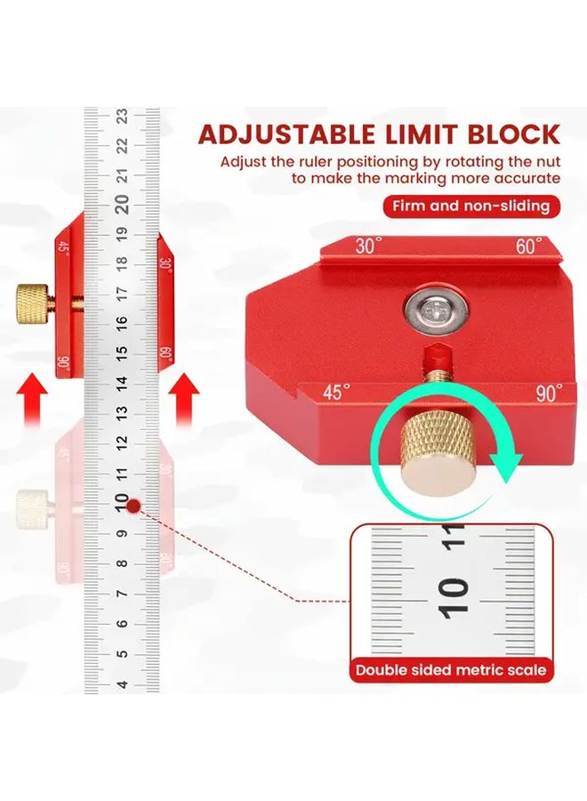 1pc Stainless Steel Woodworking Scribing Ruler 30 45 60 90 Slide Stop Dual Scale Metric Imperial - Image 5