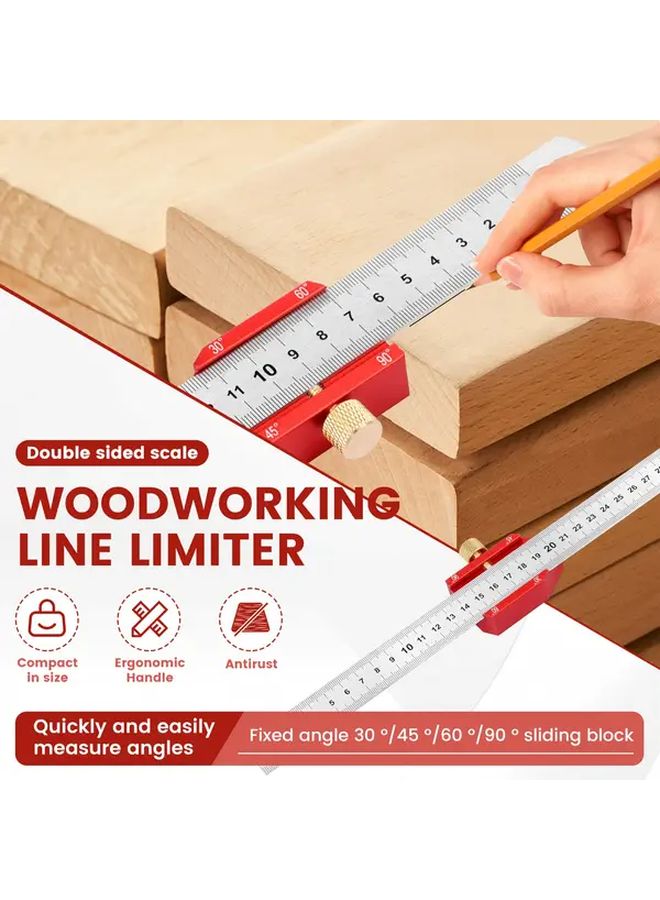 1pc Stainless Steel Woodworking Scribing Ruler 30 45 60 90 Slide Stop Dual Scale Metric Imperial - Image 3