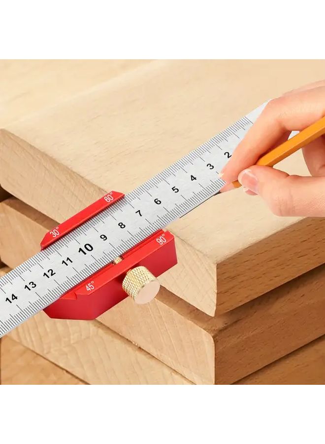 1pc Stainless Steel Woodworking Scribing Ruler 30 45 60 90 Slide Stop Dual Scale Metric Imperial - Image 2