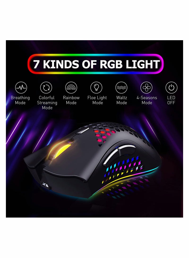 KASTWAVE Wireless Gaming Mouse, Gaming Mice with Honeycomb Shell, 7 Sensitive Buttons, RGB Backlight, 3 Adjustable DPI, Ergonomic USB Optical Wireless Mouse for Laptop, PC, Computer, MacBook - Image 2