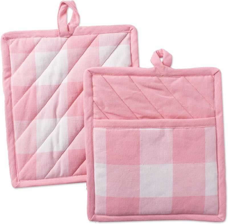 DII Buffalo Check Kitchen Collection, Classic Farmhouse Kitchen Set, Potholder, One Size, Pink &White, 2 Piece - Image 1