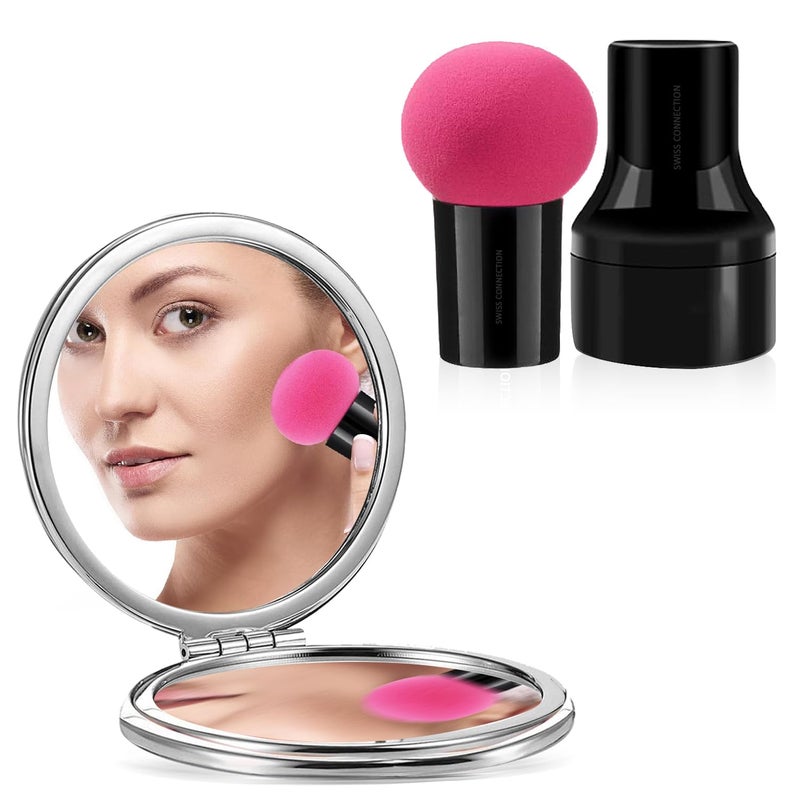 Swiss Connection Swiss Connection Portable Mirror for Women and Girls Mini Mirror Travel Makeup Mirrors 1X2X DoubleSided Mirror Facial Puff Mushroom Sponge With Case Beauty Blender For Makeup Pack of 2  - Image 1