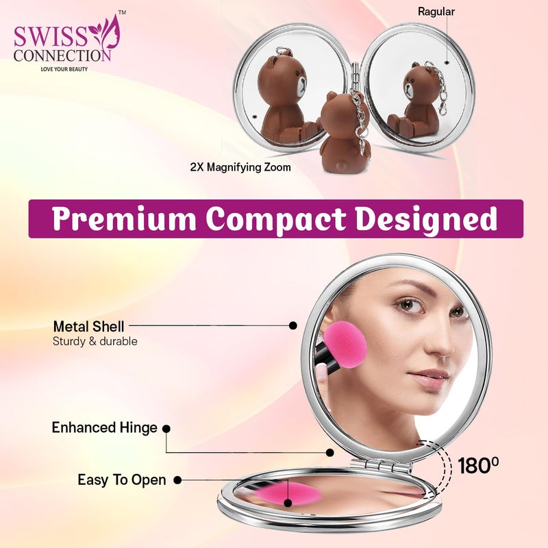 Swiss Connection Swiss Connection Portable Mirror for Women and Girls Mini Mirror Travel Makeup Mirrors 1X2X DoubleSided Mirror Facial Puff Mushroom Sponge With Case Beauty Blender For Makeup Pack of 2  - Image 4