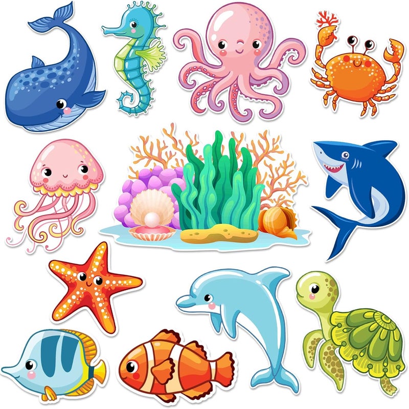 LEIFIDE 12 Pcs Cruise Door Decorations Magnetic Ocean Car Magnets Cruise Door Magnet Stickers Decorations Ocean Fridge Decor for Carnival Refrigerator(Sea Animal) - Image 1