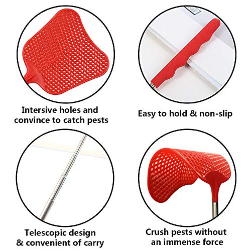 foxany Fly Swatters Extendable, Durable Plastic Fly Swatter Heavy Duty Set, Telescopic Flyswatter with Stainless Steel Handle for Indoor/Classroom/Office (3 Pack) - Image 3