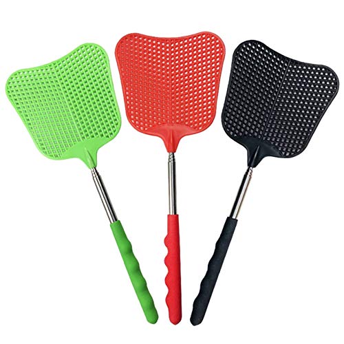foxany Fly Swatters Extendable, Durable Plastic Fly Swatter Heavy Duty Set, Telescopic Flyswatter with Stainless Steel Handle for Indoor/Classroom/Office (3 Pack) - Image 1