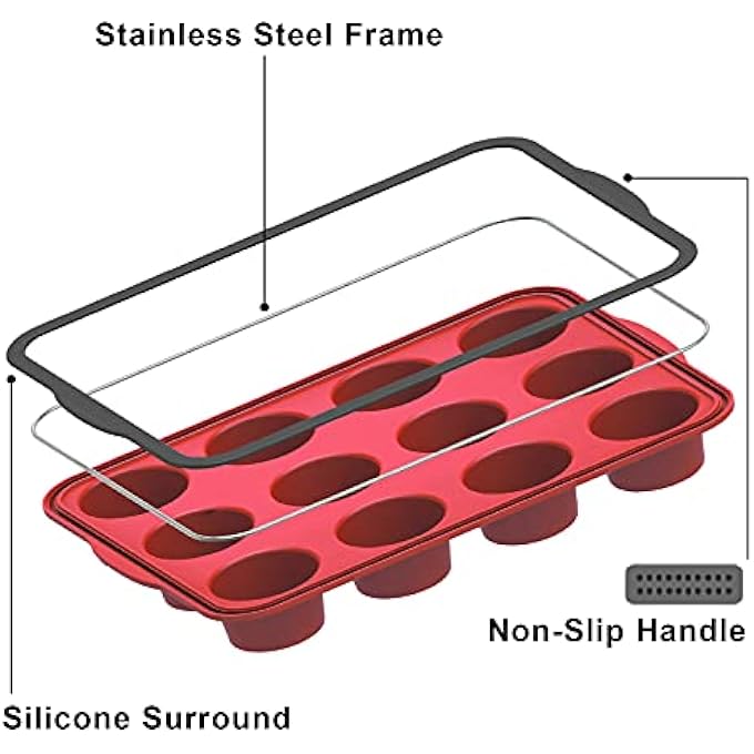 NonStick Silicone Muffin Pan With Reinforced Stainless Steel Frame Inside12 Cup Regular Muffin Baking Mold 12 Cup Muffin Tin Bpa FreeDishwasher SafeRed - Image 4