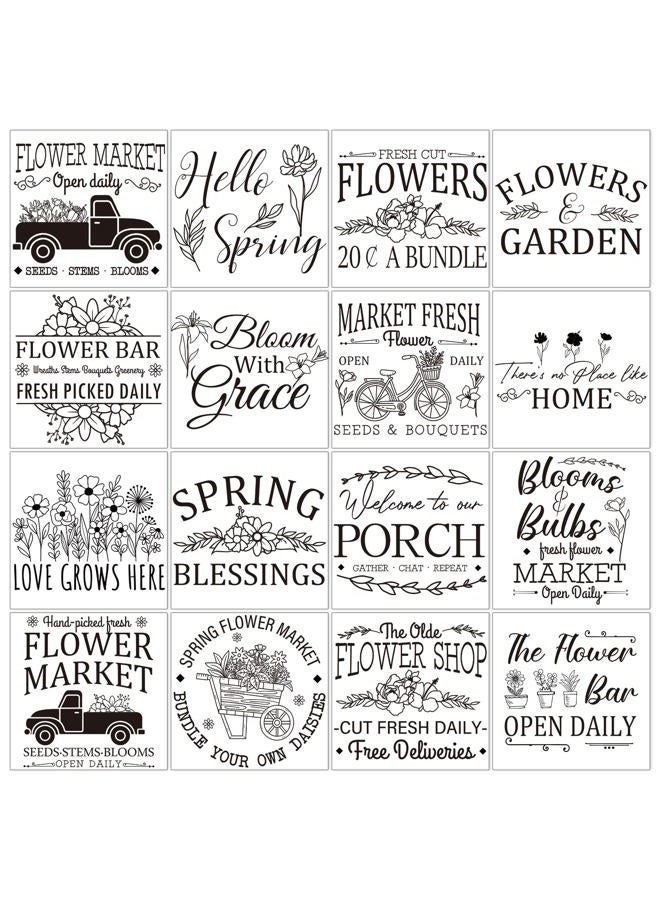 Shejdgart Spring Rub on Transfers for Crafts - 16 Pcs Vintage Flower Words Rub on Transfers for Furniture Warm Letter Slogon Transfer Decals for Wood DIY Glass Home Decor 5.9x5.9 Inch - Image 1