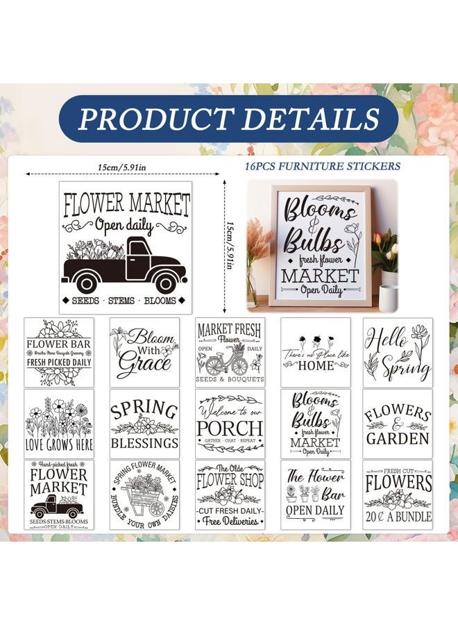 Shejdgart Spring Rub on Transfers for Crafts - 16 Pcs Vintage Flower Words Rub on Transfers for Furniture Warm Letter Slogon Transfer Decals for Wood DIY Glass Home Decor 5.9x5.9 Inch - Image 2