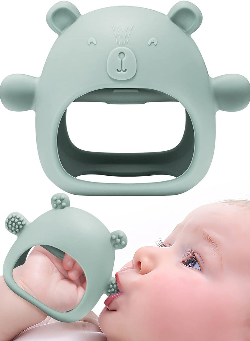 ORiTi Little Bear Silicone Baby Mitten Teething Chew Toy for Babies 3-6 Months 6-12 Months, Anti-Drop Teether Glove BPA-Free for Girls and Boys Sucking Biting Needs Soothing Gums Pain Relief (Green) - Image 1