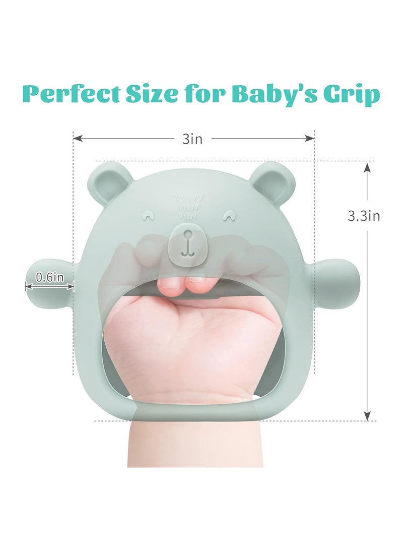 ORiTi Little Bear Silicone Baby Mitten Teething Chew Toy for Babies 3-6 Months 6-12 Months, Anti-Drop Teether Glove BPA-Free for Girls and Boys Sucking Biting Needs Soothing Gums Pain Relief (Green) - Image 5