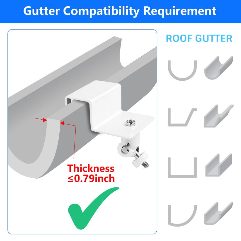 wochel 2Pack Gutter Mount Compatible with eufy Security SoloCam S220/C210, eufyCam 2C/2C Pro/S3 Pro, 3/S330, 2/2 Pro, 3C/S300, 360Â°Adjustable Weatherproof Mounting Bracket for Eufy Security Camera - White - Image 4