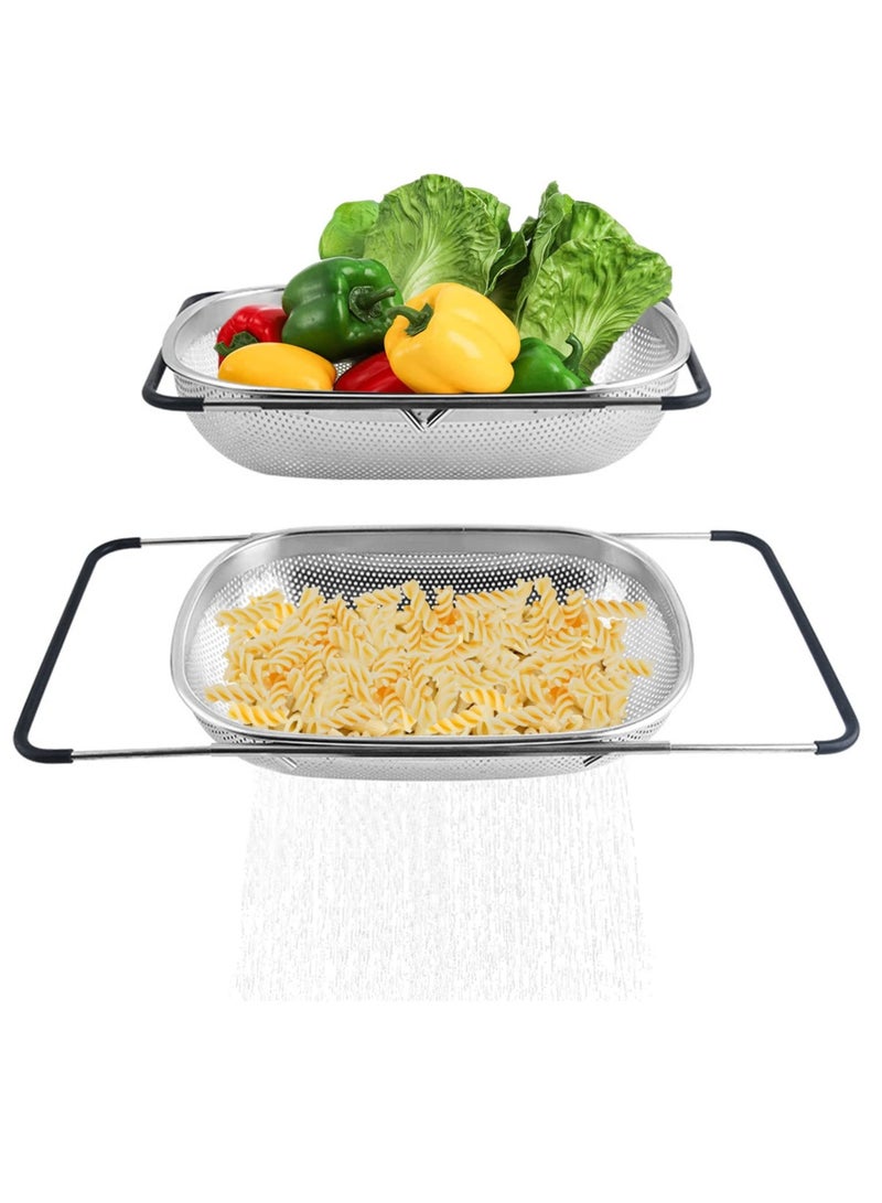 Excefore مصفاة فوق الحوض، مصفاة من الفولاذ المقاوم للصدأ، سلة بمقابض مطاطية قابلة للتوسيع لحوض المطبخ، تصفية، تصريف، شطف الفواكه، الخضروات، المعكرونة، أساسيات المنزل الجديدة (5 لتر) - Image 1