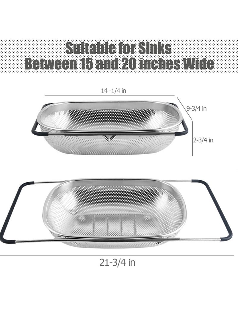 Excefore مصفاة فوق الحوض، مصفاة من الفولاذ المقاوم للصدأ، سلة بمقابض مطاطية قابلة للتوسيع لحوض المطبخ، تصفية، تصريف، شطف الفواكه، الخضروات، المعكرونة، أساسيات المنزل الجديدة (5 لتر) - Image 2