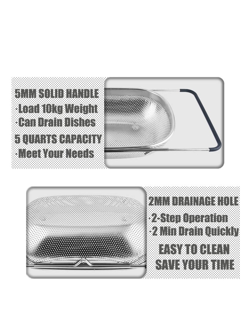 Excefore مصفاة فوق الحوض، مصفاة من الفولاذ المقاوم للصدأ، سلة بمقابض مطاطية قابلة للتوسيع لحوض المطبخ، تصفية، تصريف، شطف الفواكه، الخضروات، المعكرونة، أساسيات المنزل الجديدة (5 لتر) - Image 3