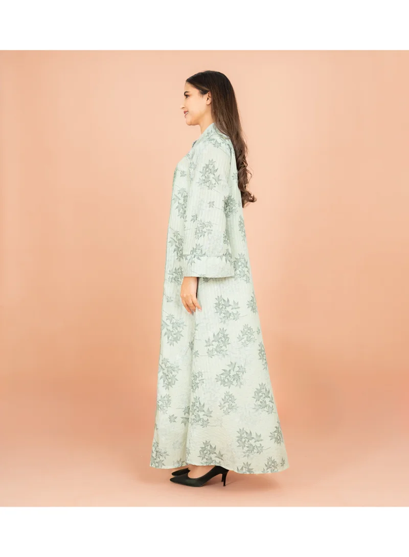 IKKXA Mandarin Colar Printed Elegant Jalabiya IK4027 Grey