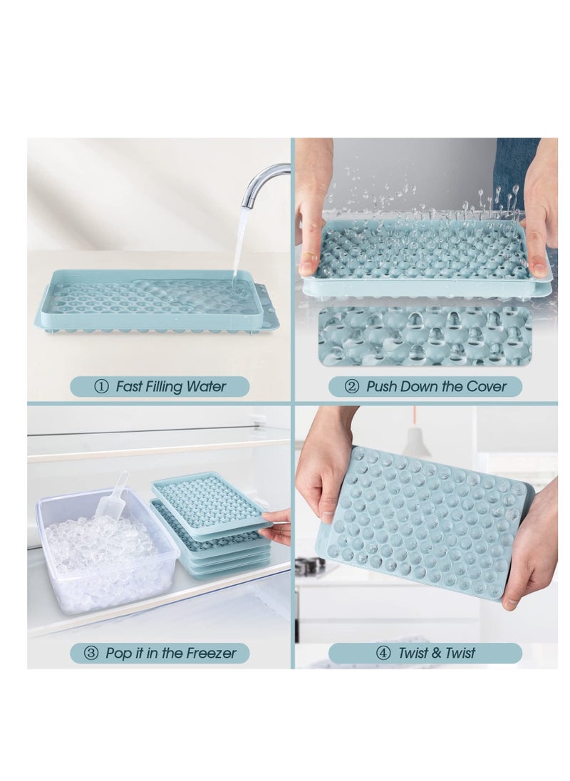 Mini Ice Cube Trays, Round Ice Cube Mold, 4 PCS 0.6in Small Ice Maker for Freezer, Circle Ice Trays for Freezer with Lid & Bin, Easy Release, for Chilling Drinks, Coffee, Juice, Cocktail