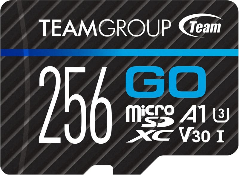 TeamGroup بطاقة GO 256GB MicroSDXC UHS-I U3 V30 4K لكاميرات الحركة والطائرات بدون طيار بطاقة ذاكرة فلاش عالية السرعة مع محول للرياضات الخارجية والفلوغ، تصوير 4K، GoPro وInsta360 وDJI TGUSDX256GU303 - Image 1