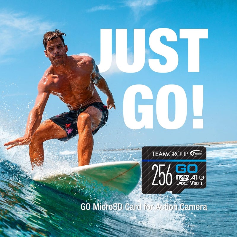 TeamGroup بطاقة GO 256GB MicroSDXC UHS-I U3 V30 4K لكاميرات الحركة والطائرات بدون طيار بطاقة ذاكرة فلاش عالية السرعة مع محول للرياضات الخارجية والفلوغ، تصوير 4K، GoPro وInsta360 وDJI TGUSDX256GU303 - Image 4