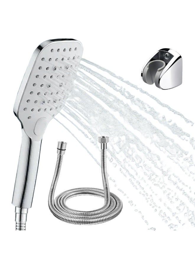 Euro Spring Eurospring High Pressure Handheld Shower Head Set – 2 Mode Square Chrome Sprayer with 1.5M Stainless Steel Hose & Holder – Anti-Clog Silicone Nozzles for Hard Water & Low Pressure – Universal G1/2 Install - Image 1