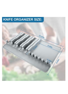 KASTWAVE Knife Drawer Organizer, Kitchen Knife Organizer and Silverware Organizer, Drawer Knife Holder With 4 knives and 6 Silverware, Kitchen Utensil Organizer, Plastic, Grey, 1 Pcs  - Image 2