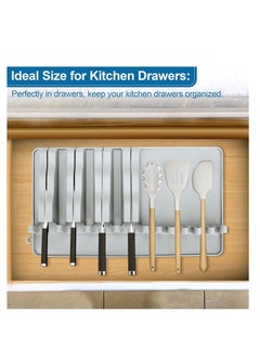 KASTWAVE Knife Drawer Organizer, Kitchen Knife Organizer and Silverware Organizer, Drawer Knife Holder With 4 knives and 6 Silverware, Kitchen Utensil Organizer, Plastic, Grey, 1 Pcs  - Image 3