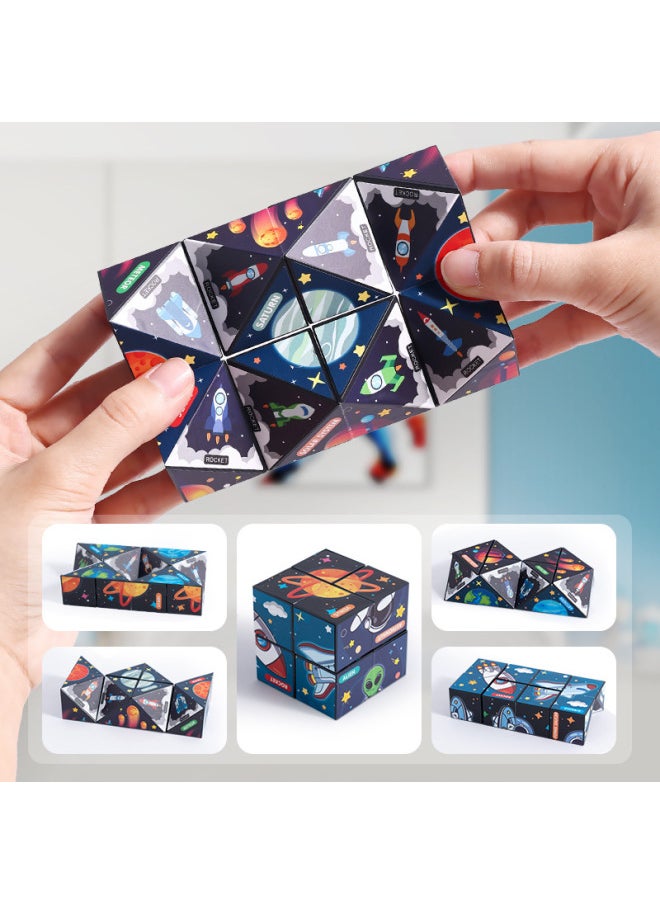 null - Year Gift Unlimited Rubik's Cube Toy Three-dimensional Geometry 3d Magnetic Magnetic Deformation Building Blocks Thinking Training-Color:⭐Variety Of Magnetic Rubik's Cube [space + Blue Star] 2 Pack-Specifications:See Description For Details - Image 1