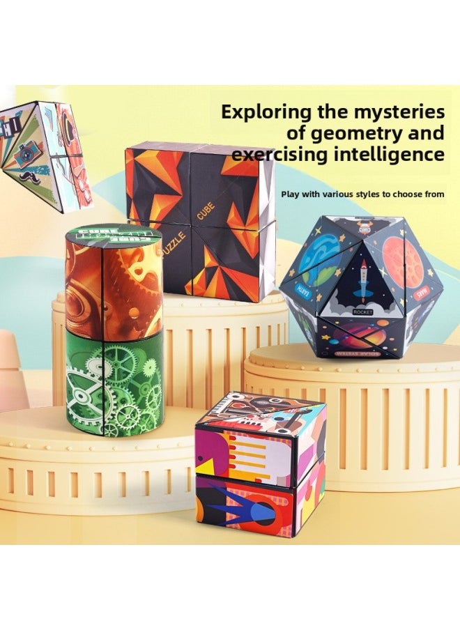 null - Year Gift Unlimited Rubik's Cube Toy Three-dimensional Geometry 3d Magnetic Magnetic Deformation Building Blocks Thinking Training-Color:⭐Variety Of Magnetic Rubik's Cube [space + Blue Star] 2 Pack-Specifications:See Description For Details - Image 1