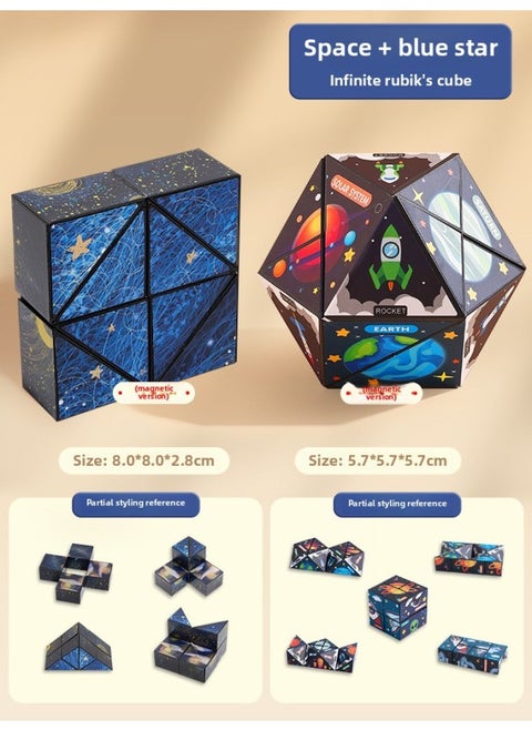 Year Gift Unlimited Rubik's Cube Toy Three-dimensional Geometry 3d Magnetic Magnetic Deformation Building Blocks Thinking Training-Color:⭐Variety Of Magnetic Rubik's Cube [space + Blue Star] 2 Pack-Specifications:See Description For Details