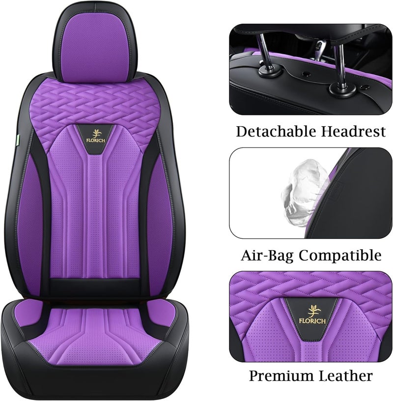 FLORICH Leather Seat Covers for Car Waterproof Front Seat Covers 2 Pack Purple Car Seat Cover Universal Driver Seat Protector for Most Cars Trucks SUV - Image 4