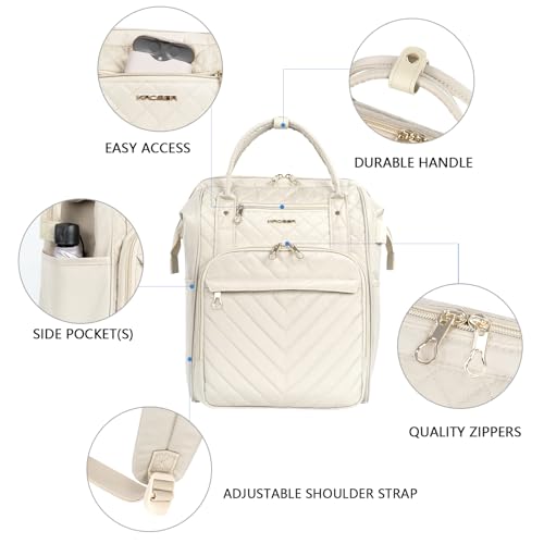 KROSER Laptop Backpack 17" Stylish Backpack Water Repellent College Casual Daypack with USB Port Travel Business Work Bag for Men/Women-Beige(Quilted) - Image 5