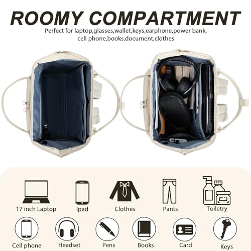 KROSER Laptop Backpack 17" Stylish Backpack Water Repellent College Casual Daypack with USB Port Travel Business Work Bag for Men/Women-Beige(Quilted) - Image 4