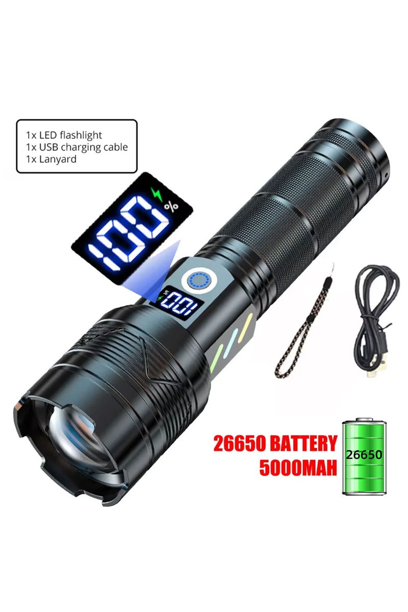 إيروريكس بطارية A06A سعة 5000 مللي أمبير، عالية الطاقة، قوية الإضاءة، بعيدة المدى، مصباح يدوي LEP، شحن USB، بطارية ليثيوم 26650