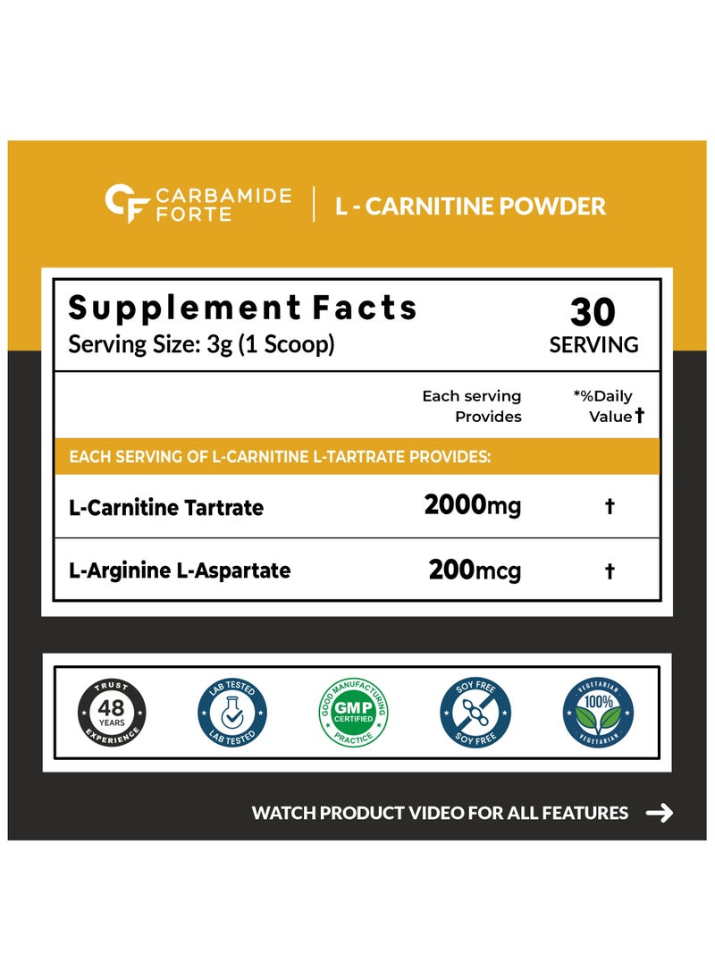 CARBAMIDE FORTE - Carbamide Forte L Carnitine Powder for Men & Women 2000mg Powder Pre Workout Supplement Post Workout Supplement Mango Flavour - 150g Powder - Image 1