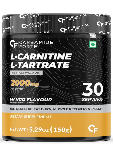 Carbamide Forte L Carnitine Powder for Men & Women 2000mg Powder Pre Workout Supplement Post Workout Supplement Mango Flavour - 150g Powder