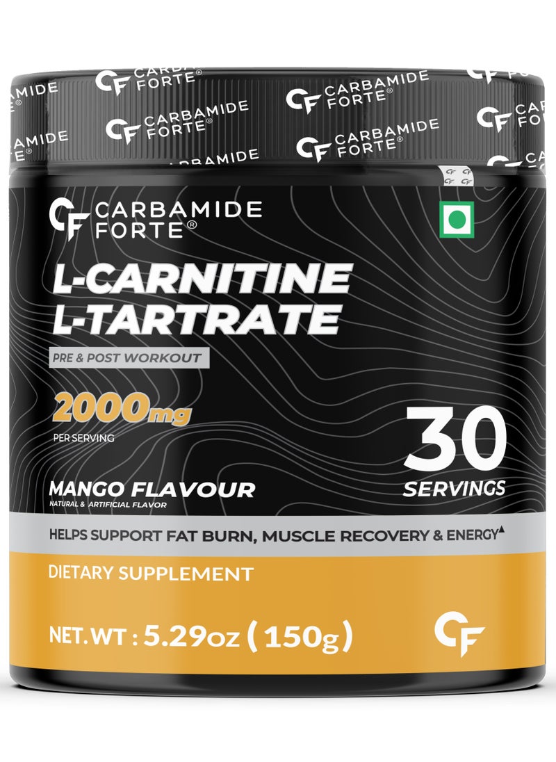 CARBAMIDE FORTE - Carbamide Forte L Carnitine Powder for Men & Women 2000mg Powder Pre Workout Supplement Post Workout Supplement Mango Flavour - 150g Powder - Image 1