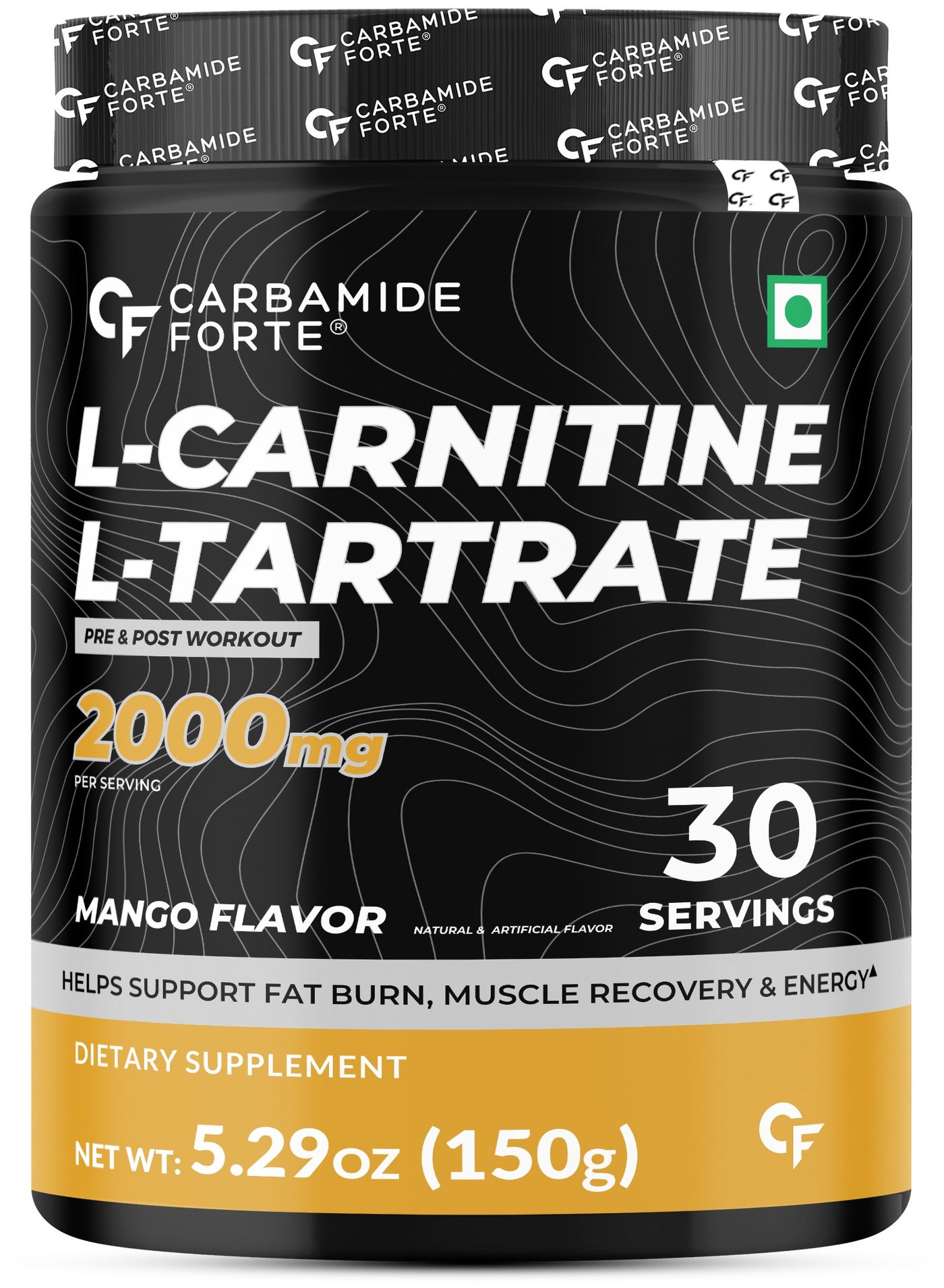 Carbamide Forte L Carnitine Powder for Men & Women 2000mg Powder Pre Workout Supplement Post Workout Supplement Mango Flavour - 150g Powder