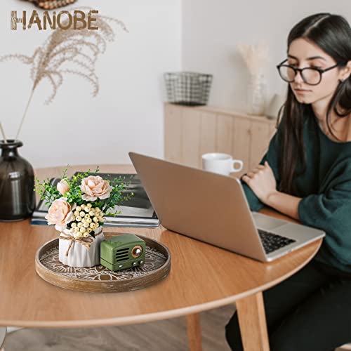 Hanobe Round Decorative Tray for Centerpiece: Boho Coffee Table Trays for Home Decor - Farmhouse Wood Serving Platter Rustic Circle Bohemian for Kitchen Counter Women - Image 5