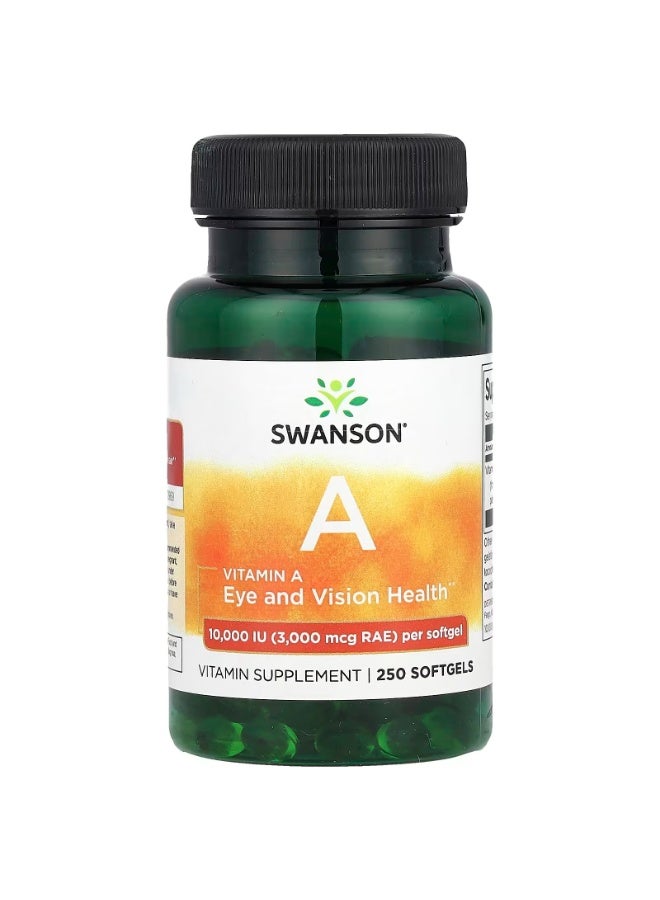 SWANSON Vitamin A, 10,000 IU (3,000 mcg RAE), 250 Softgels - Image 1