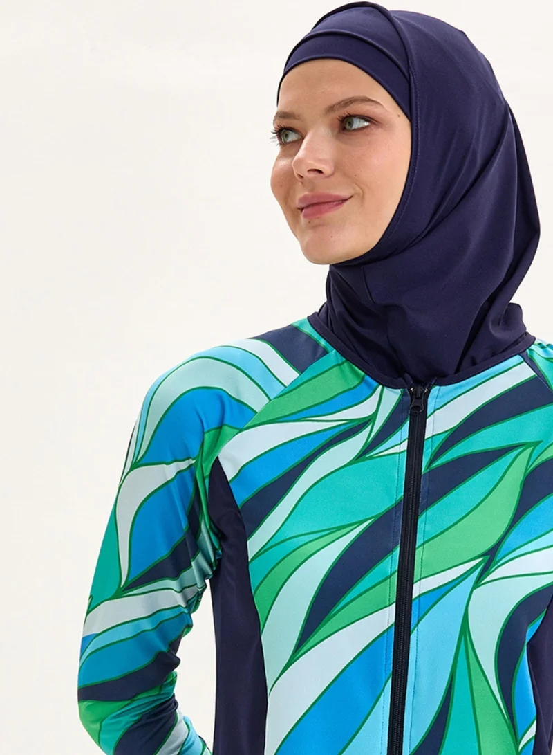 Rivamare GREEN-BLUE Noor Wave Burkini 5-Piece Modest Swimwear Set for Women | Best Price UAE